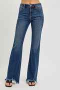 RISEN Mid Rise Flare Frayed Hem Jeans DARK