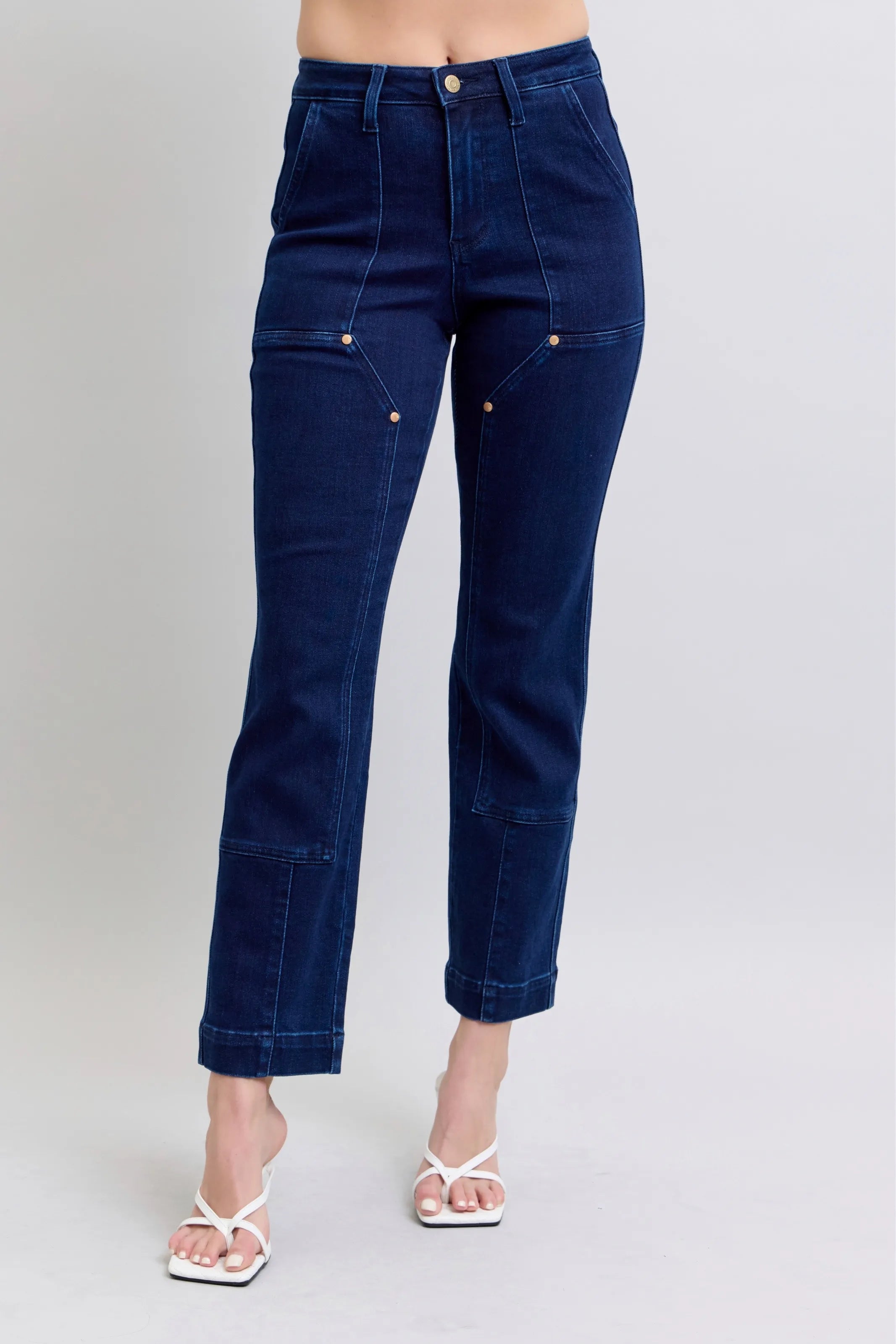 Judy Blue Vintage Horizon High Rise Work Wear Utility Dark Wash Straight Leg Jeans 88918