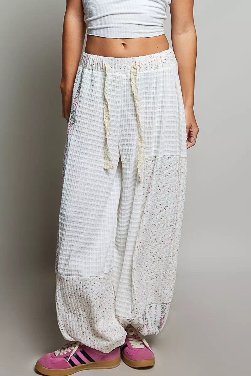 POL Patchwork Mixed Knit Wide Leg Pants IVORY MULTI