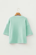 Beau Blue 3/4 Sleeve Boxy Knit Button Down Sweater Cardigan