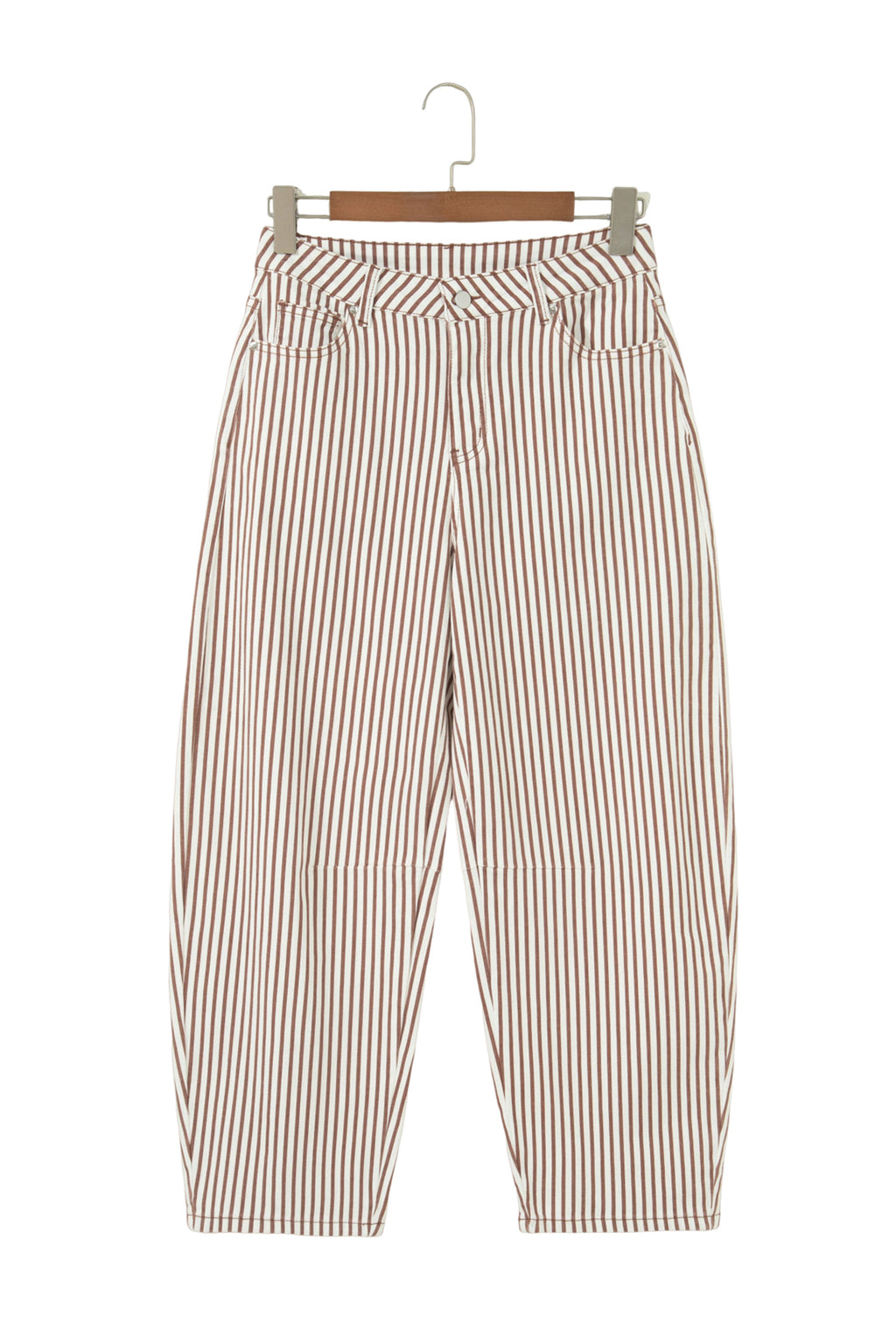 Khaki Stripe Casual Barrel Jeans
