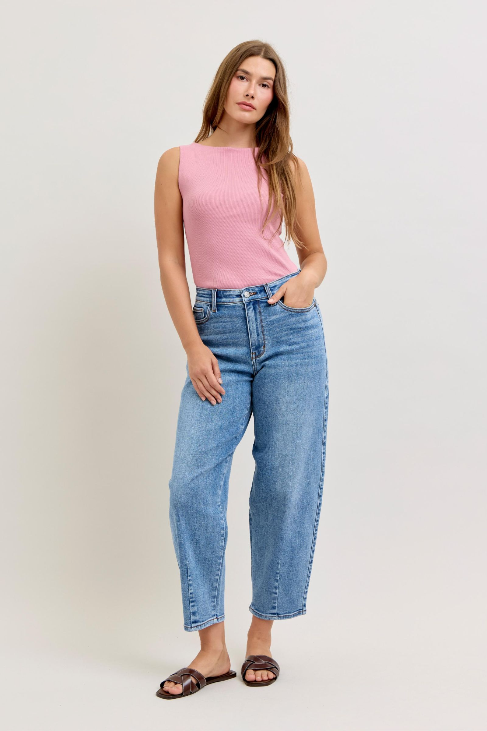Judy Blue High Waist Front Darts Back Yoke Barrel Denim Jeans 82712