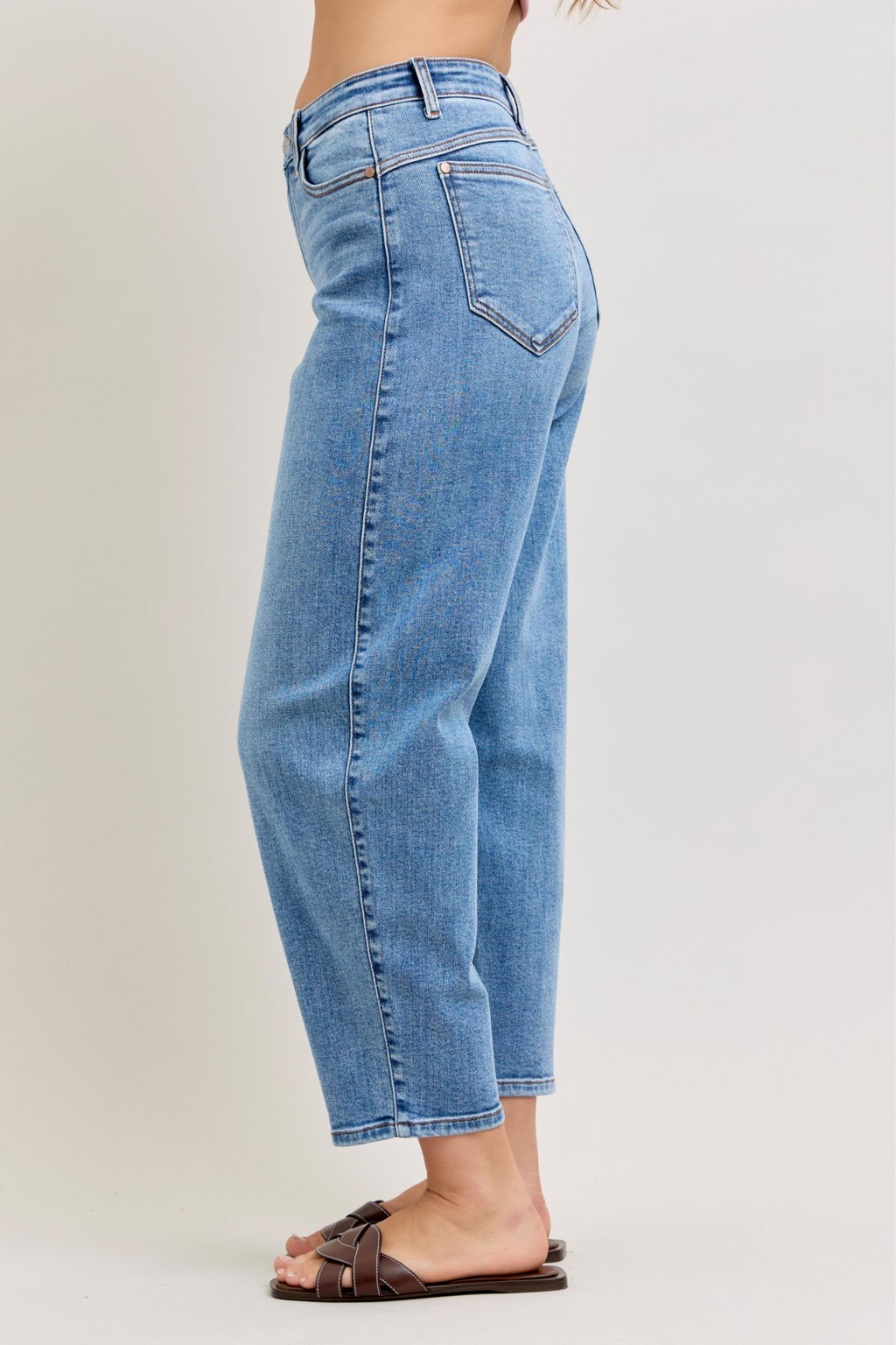 Judy Blue High Waist Front Darts Back Yoke Barrel Denim Jeans 82712