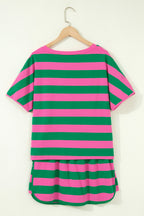 Rose Stripe Dolman Tee Drawstring Skort Athletic 2pcs Set