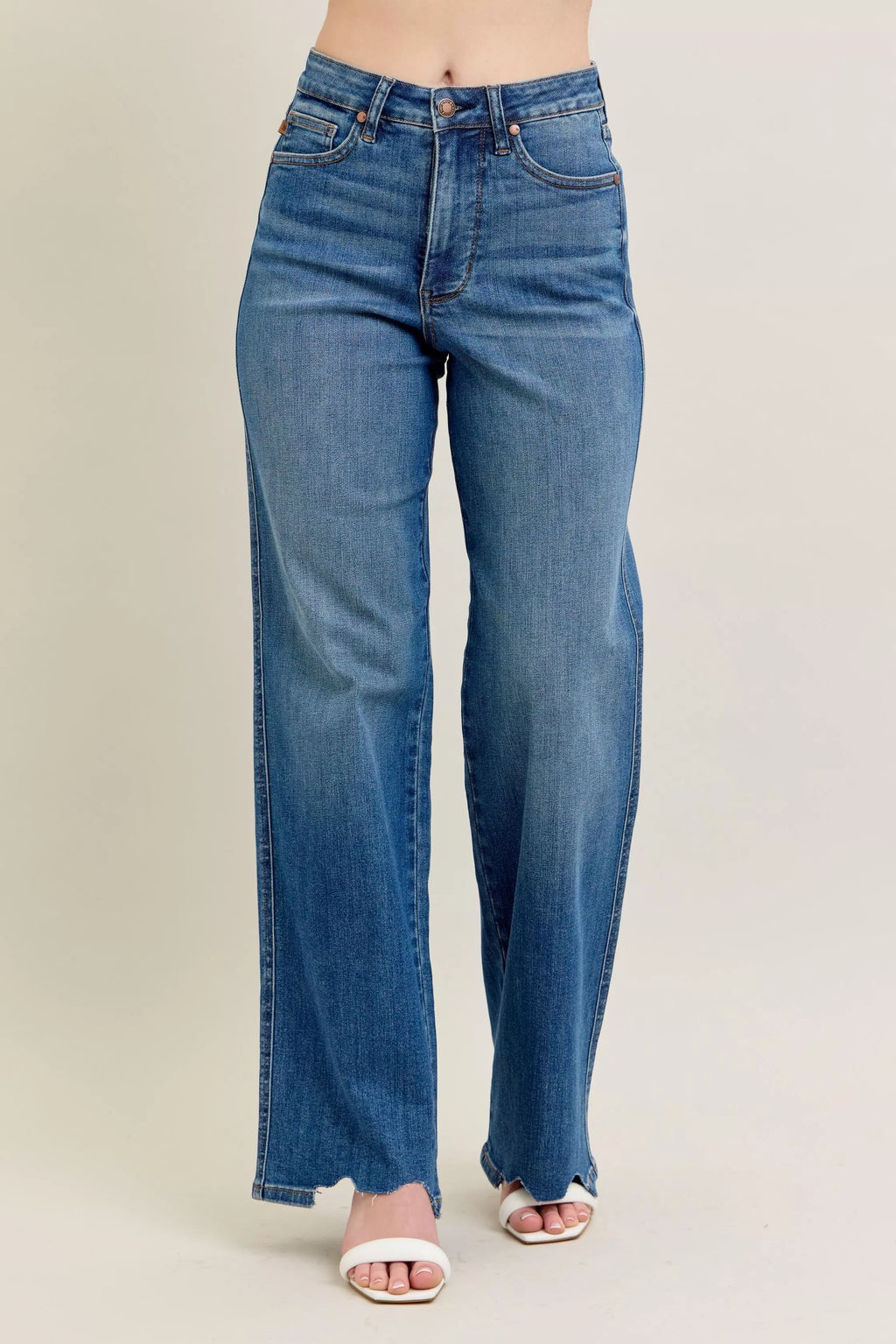 Judy Blue High Waist Tummy Control Chew Hem Destroy Wide Jeans 88932