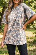 Multicolour Retro Camouflage Print Womens Casual T Shirt Multicolour 95%Polyester+5%Elastane