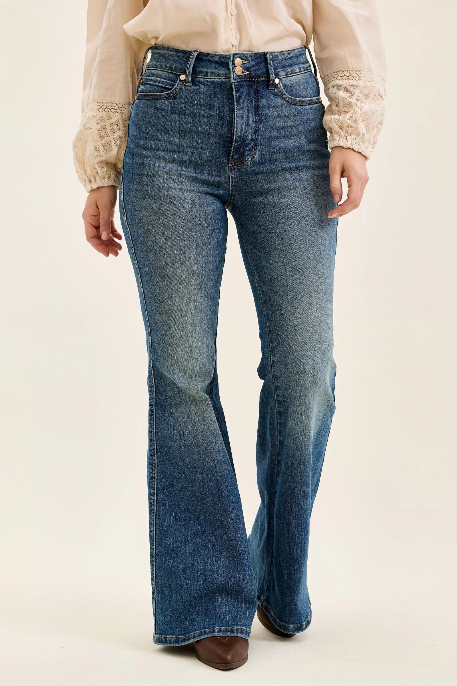 Judy Blue High Waist Double Button Tummy Control Flare Jeans DK
