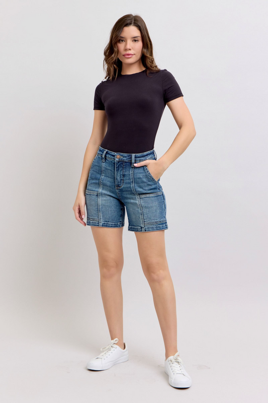 Judy Blue High Waist Denim Shorts with Utility Pockets - Regular & Plus Sizes L