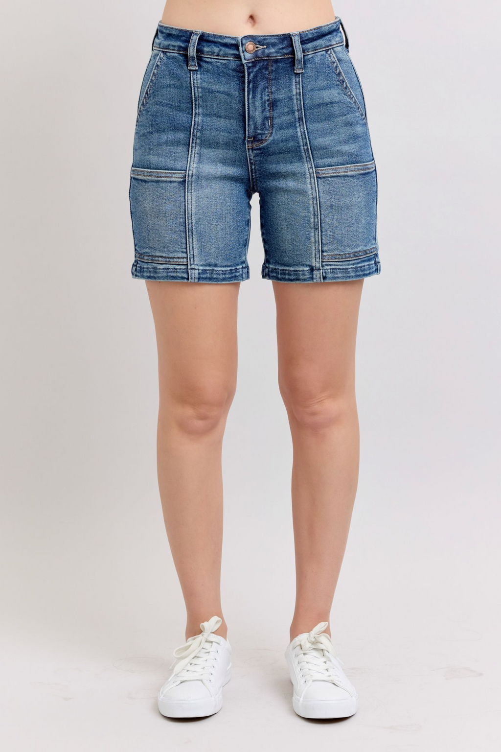 Judy Blue High Waist Denim Shorts with Utility Pockets - Regular & Plus Sizes