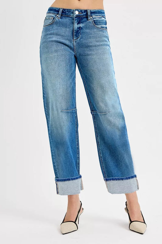 RISEN Slouchy Crop Barrel Cuffed Jeans MEDIUM