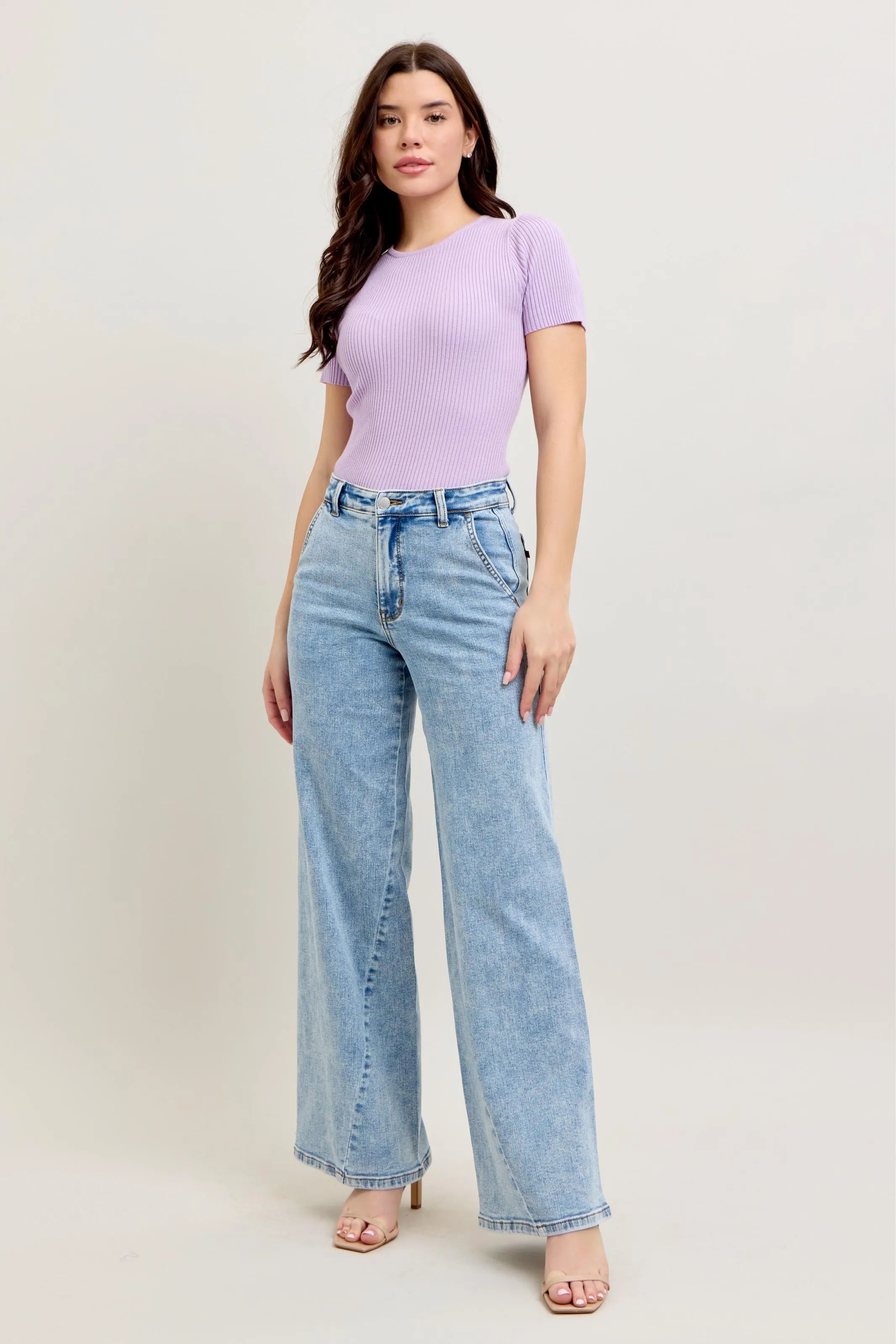Judy Blue High Waist Wide Leg Jeans with Skewed Inseam