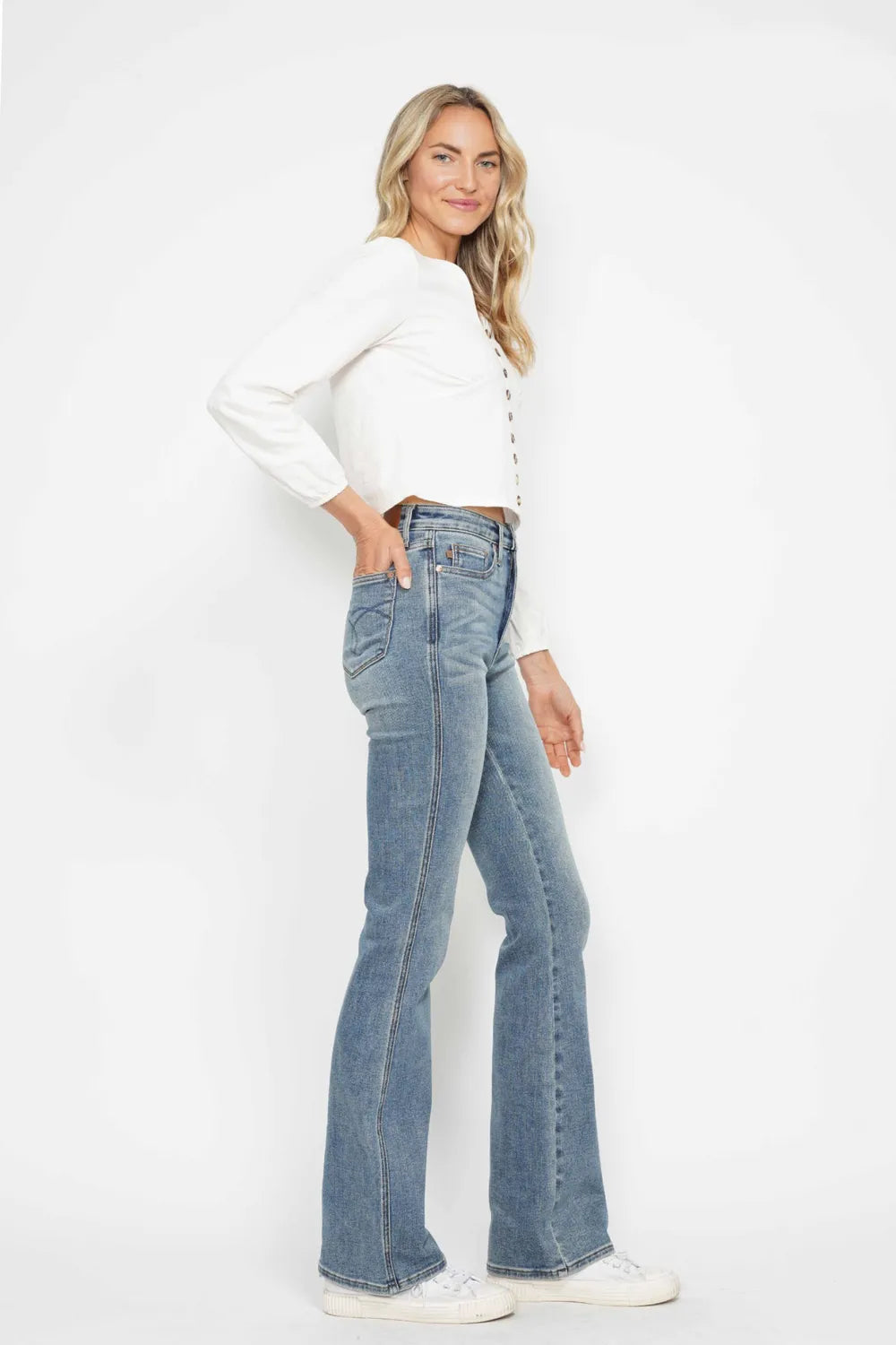 Judy Blue Tummy Control Back Embroidered Pocketed Bootcut Jeans 88783 - 3 Inseams