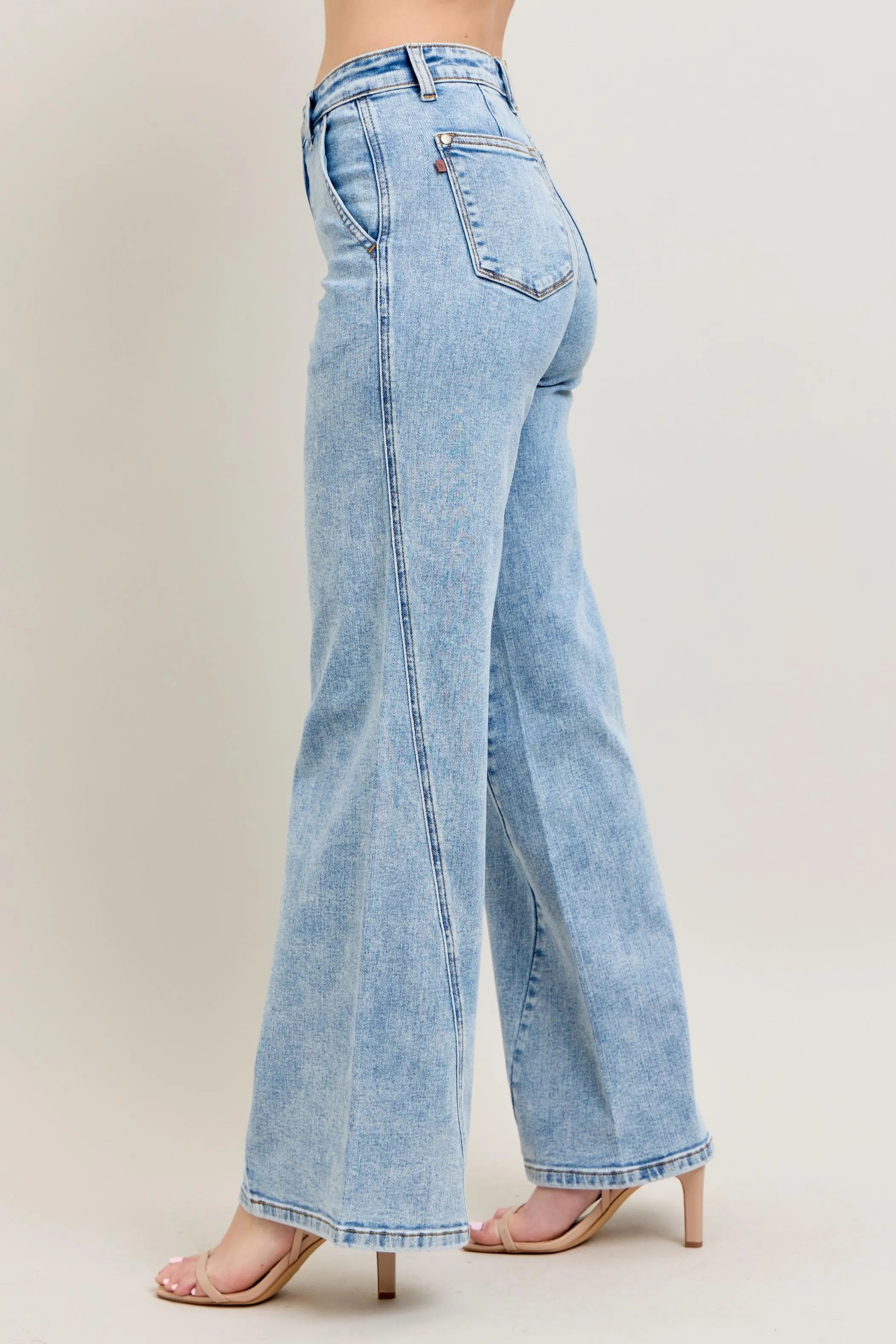 Judy Blue High Waist Wide Leg Jeans with Skewed Inseam