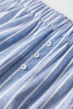 Sky Blue Stripe Buttoned Detail Loose Casual Pants