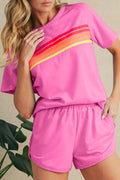 Bonbon Colorful Striped Casual Tee Bonbon 85%Polyester+10%Cotton+5%Elastane