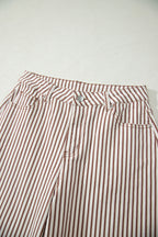 Khaki Stripe Casual Barrel Jeans