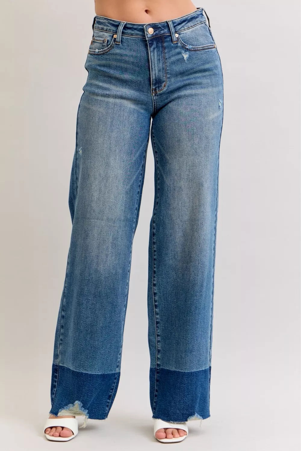 Judy Blue Raw Hem High Waist Column Straight Jeans DK