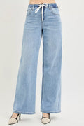 RISEN Elastic Band Slouchy Wide Jeans with Drawstring Light