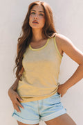 Tan Metallic Sheen Edge Scoop Neck Tank Top Tan 65%Polyester+35%Cotton