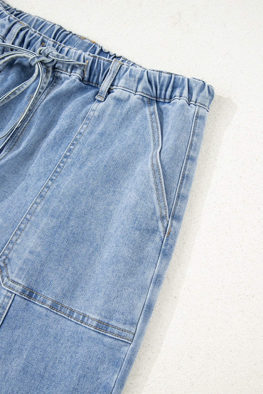 Gray Drawstring Seam Detail Raw Hem Wide Leg Jeans