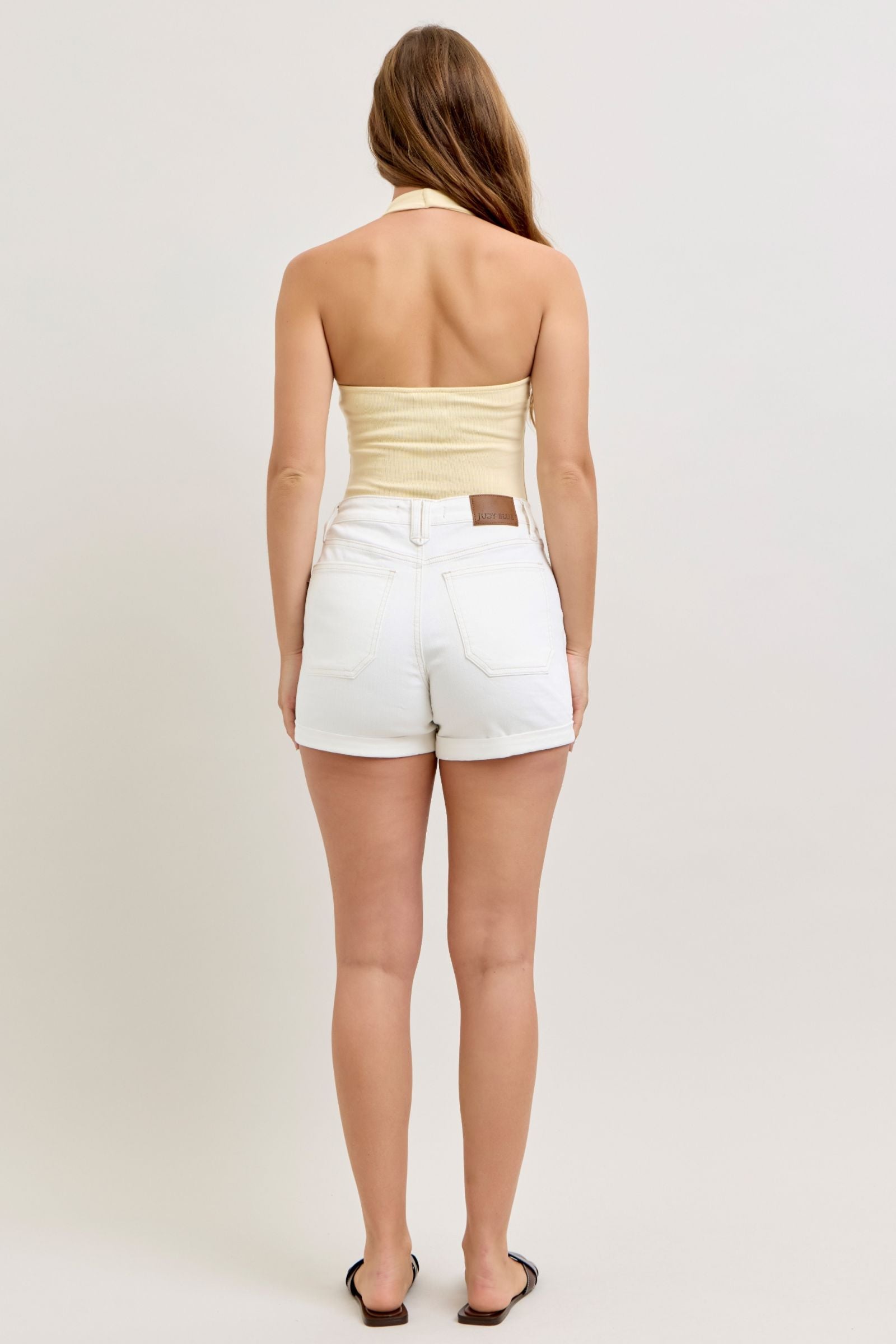 Judy Blue High Waist Aurora Weekender Double Rolled Cuff White Denim Short 150376