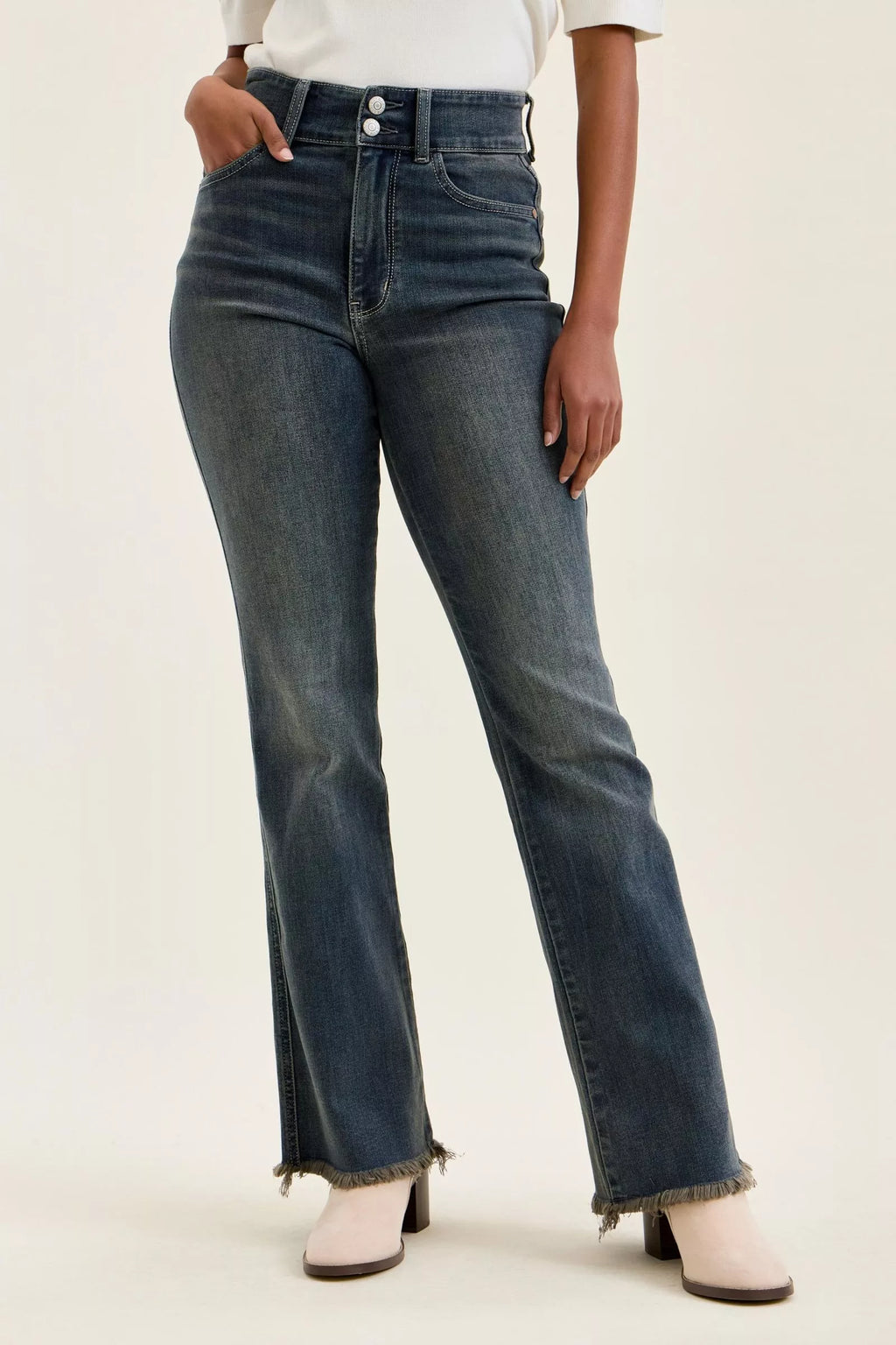 Judy Blue High Waist Double Button Vintage Grey Cast Daisy Bootcut Denim Jeans 82734 MD