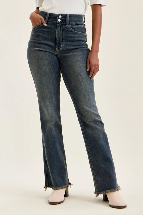 Judy Blue High Waist Double Button Vintage Grey Cast Daisy Bootcut Denim Jeans 82734 MD
