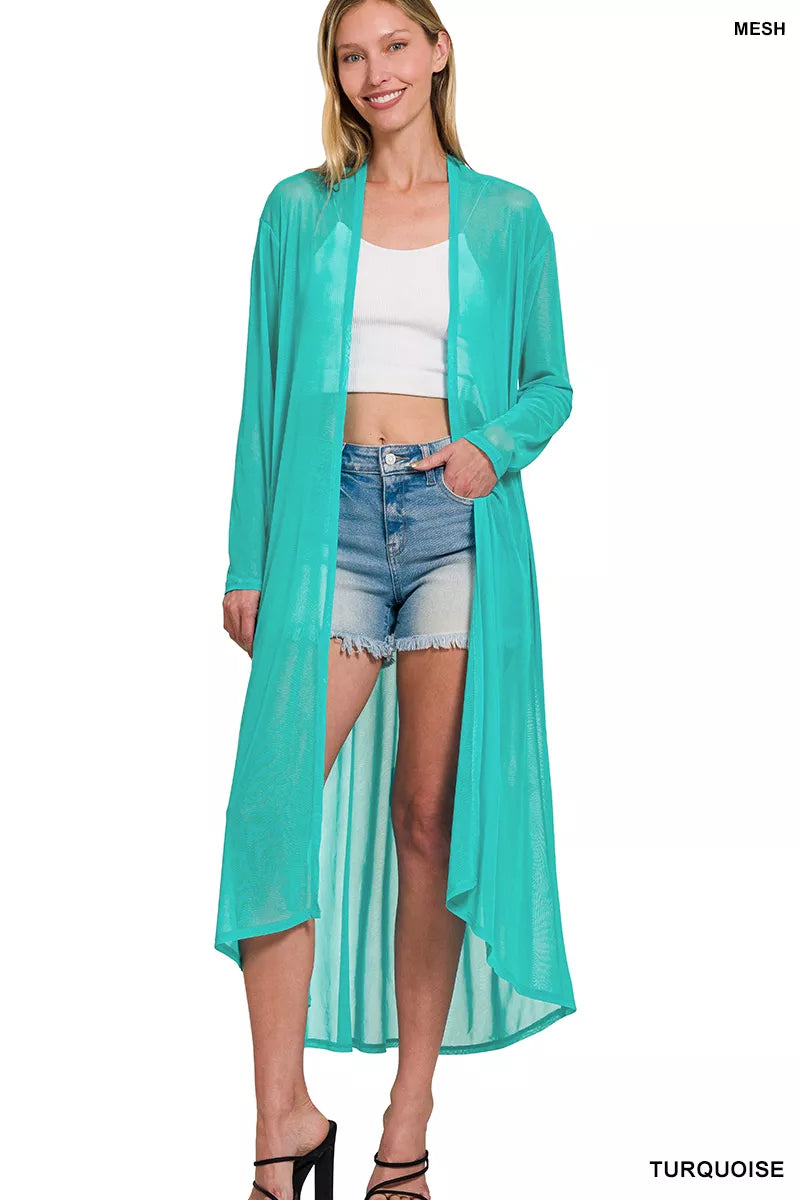Zenana Mesh Open Front Cardigan TURQUOISE