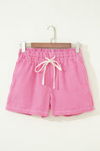Sky Blue Stripe Drawstring Elastic Waist Casual Denim Shorts