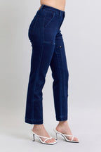 Judy Blue Vintage Horizon High Rise Work Wear Utility Dark Wash Straight Leg Jeans 88918