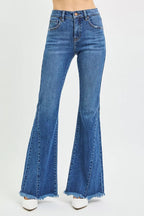 RISEN Mid Rise Flare Side Seam Detailing Jeans DARK