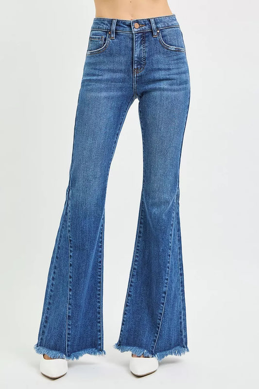 RISEN Mid Rise Flare Side Seam Detailing Jeans DARK