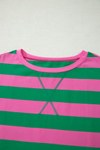 Rose Stripe Dolman Tee Drawstring Skort Athletic 2pcs Set