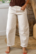 Khaki Stripe Casual Barrel Jeans Khaki Stripe 98%Cotton+2%Elastane
