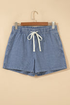Sky Blue Stripe Drawstring Elastic Waist Casual Denim Shorts