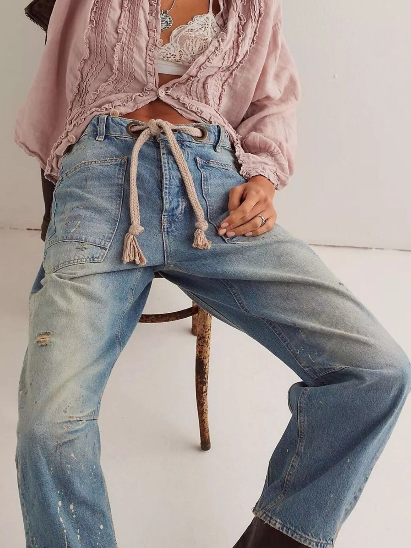 Washed Relaxed Fit Jeans Light Blue