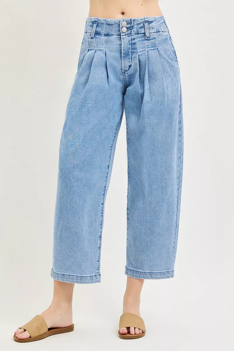 RISEN Slouchy Crop Barrel Pleated Jeans MEDIUM