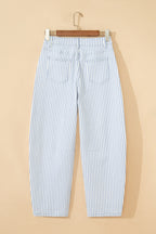 Khaki Stripe Casual Barrel Jeans
