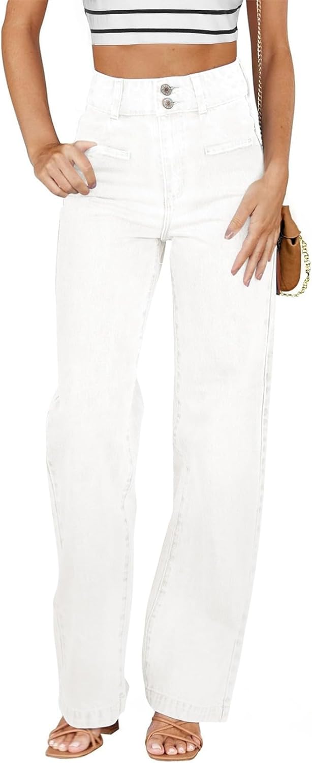 Sidefeel Women's Jeans High Waisted Straight Leg Stretchy Jeans Trendy Loose Wide Leg Zimbaplatinum Denim Pants with Pockets