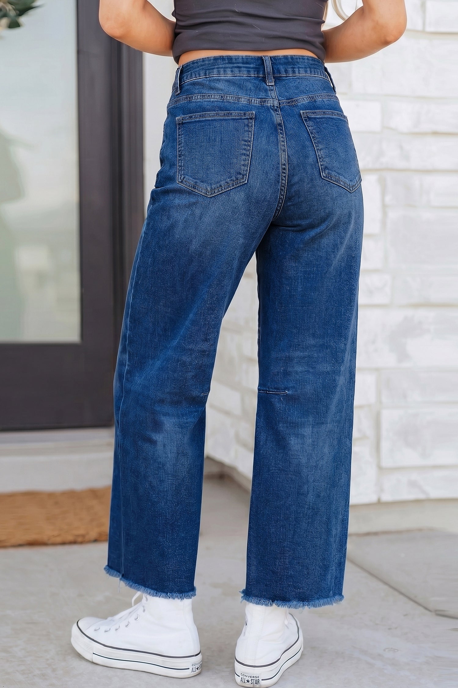 Black Frayed Cropped Straight Jeans