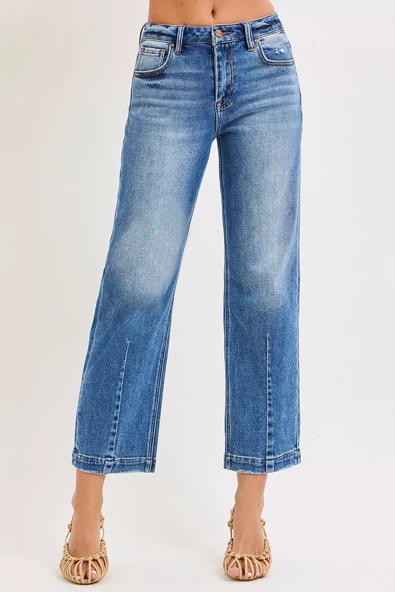 RISEN High Rise Crop Boyfriend Tapered Jeans DARK