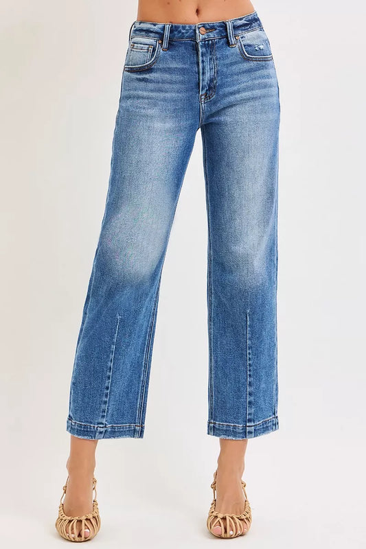RISEN High Rise Crop Boyfriend Tapered Jeans DARK