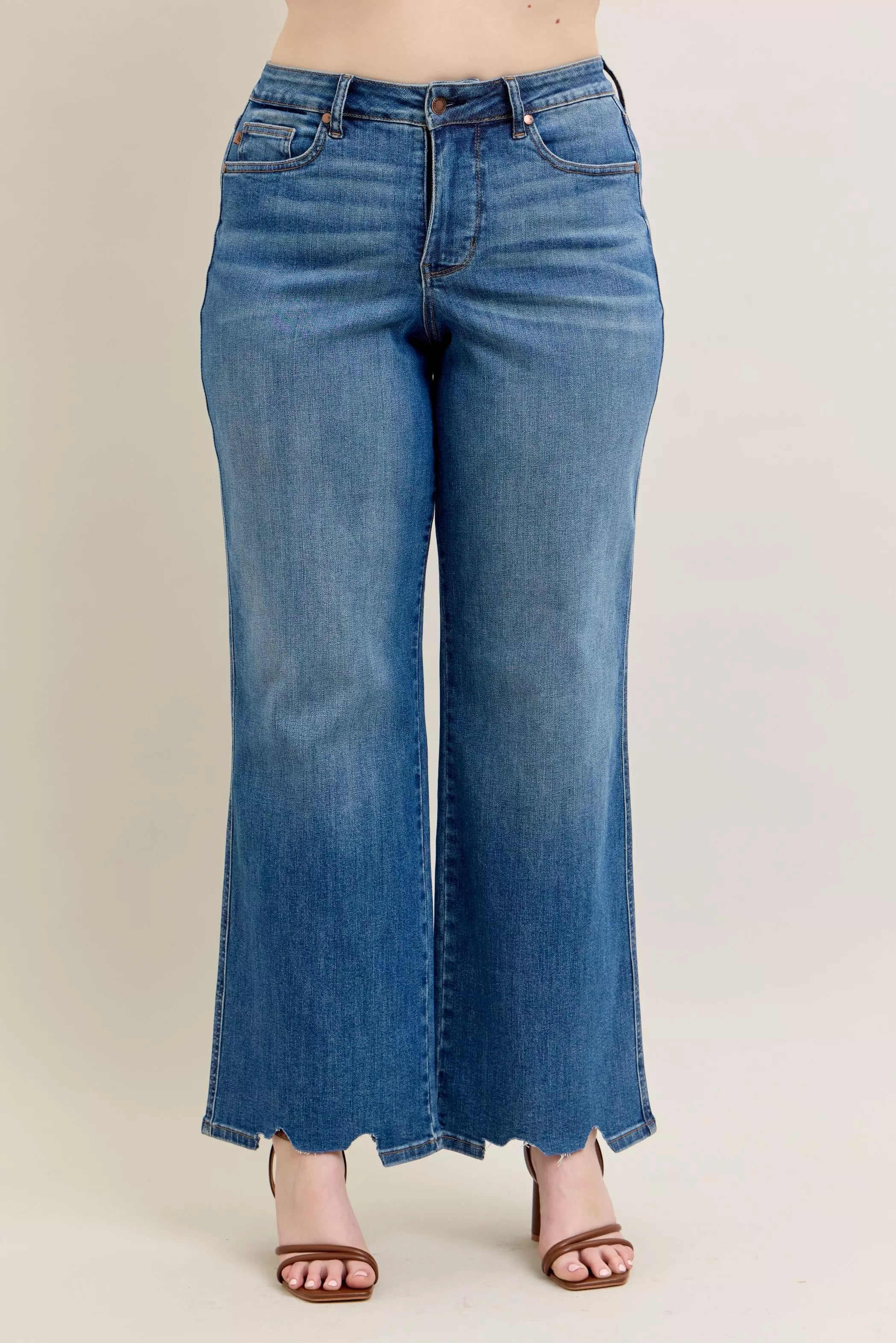 Judy Blue High Waist Tummy Control Chew Hem Destroy Wide Jeans 88932