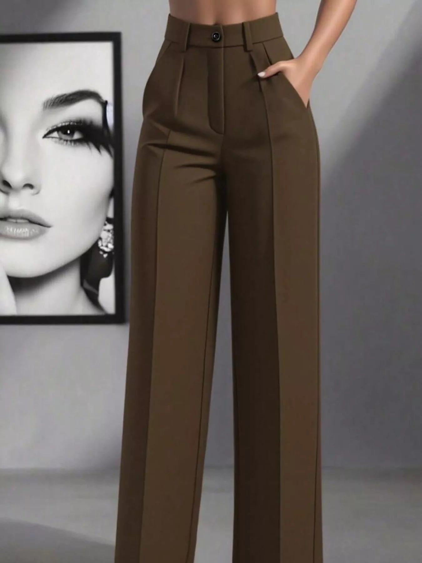 High-Waisted Wide Leg Pants Brown