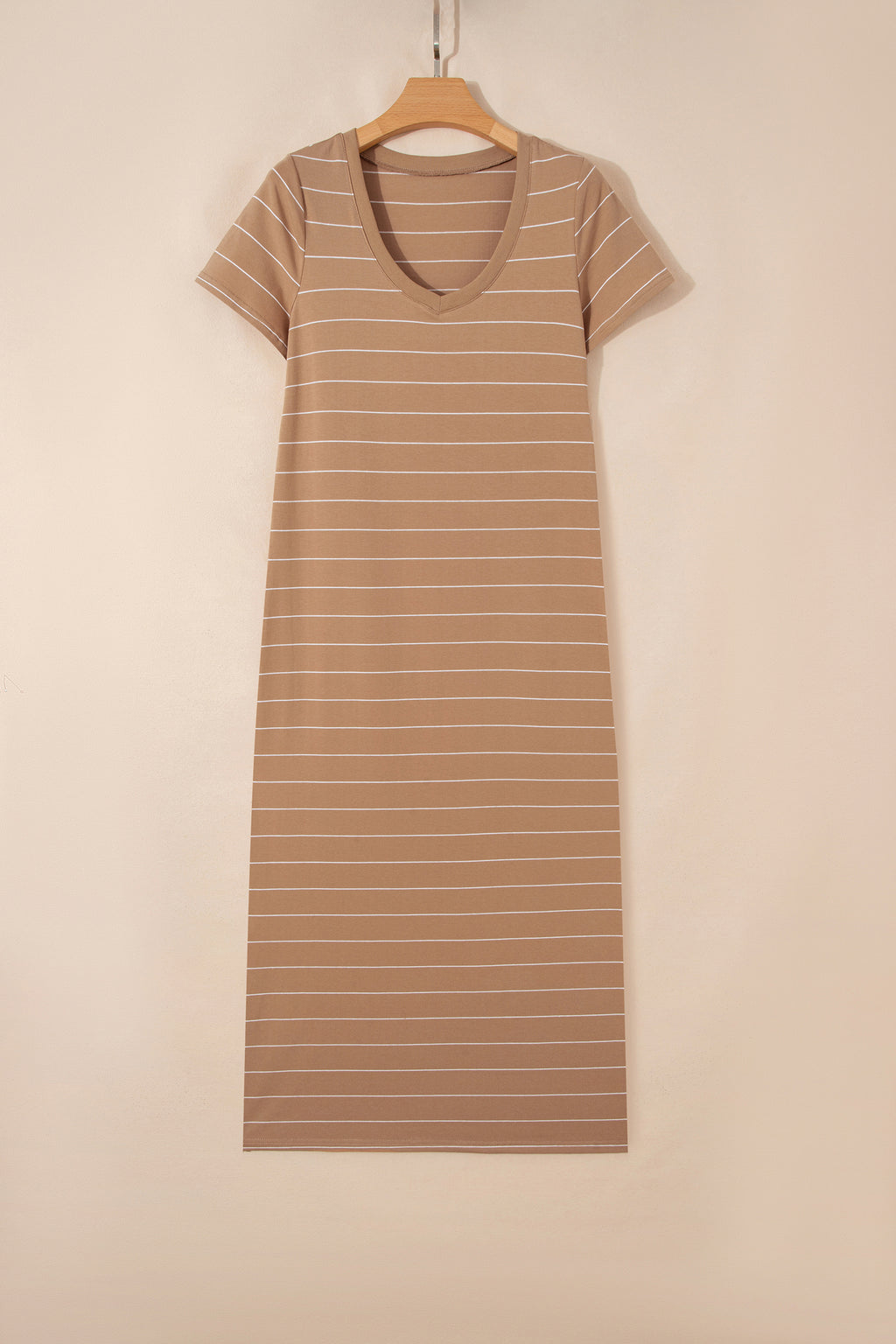 Black Stripe Casual Short Sleeve Side Slit Maxi T Shirt Dress