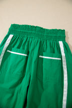 Bright Green Contrast Striped Smocked Waist Drawstring Cropped Casual Pants