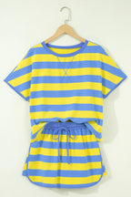 Rose Stripe Dolman Tee Drawstring Skort Athletic 2pcs Set