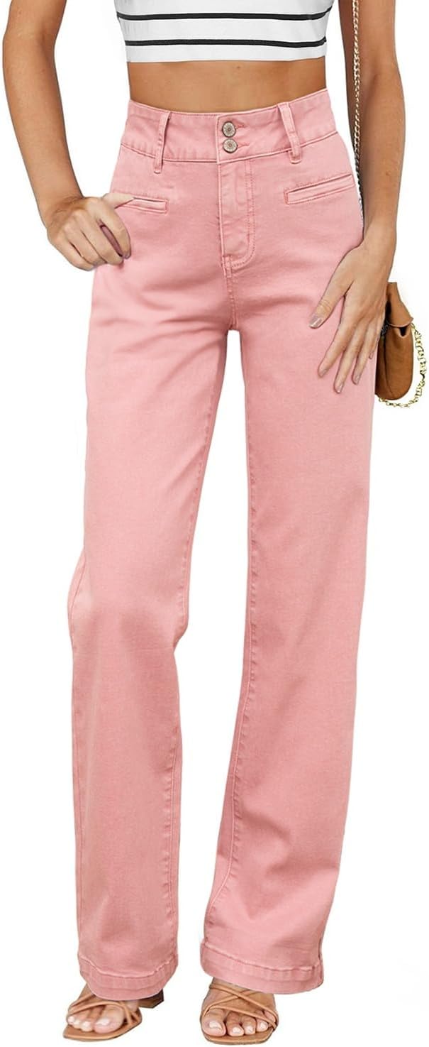 Sidefeel Women's Jeans High Waisted Straight Leg Stretchy Jeans Trendy Loose Wide Leg Zimbaplatinum Denim Pants with Pockets