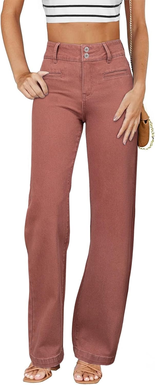 Sidefeel Women's Jeans High Waisted Straight Leg Stretchy Jeans Trendy Loose Wide Leg Zimbaplatinum Denim Pants with Pockets