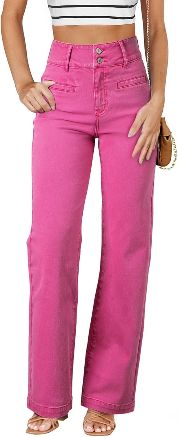 Sidefeel Women's Jeans High Waisted Straight Leg Stretchy Jeans Trendy Loose Wide Leg Zimbaplatinum Denim Pants with Pockets
